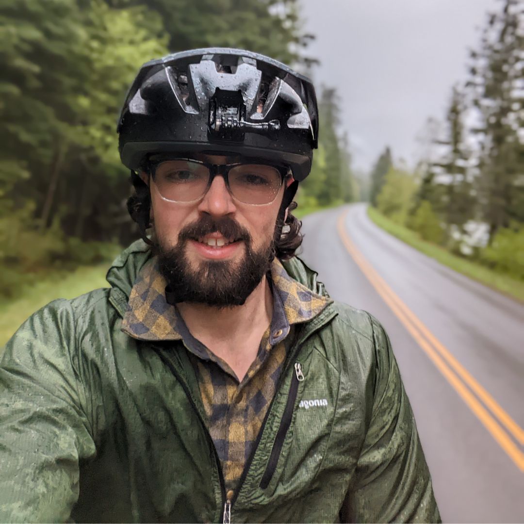 Selfie of Alec while biking