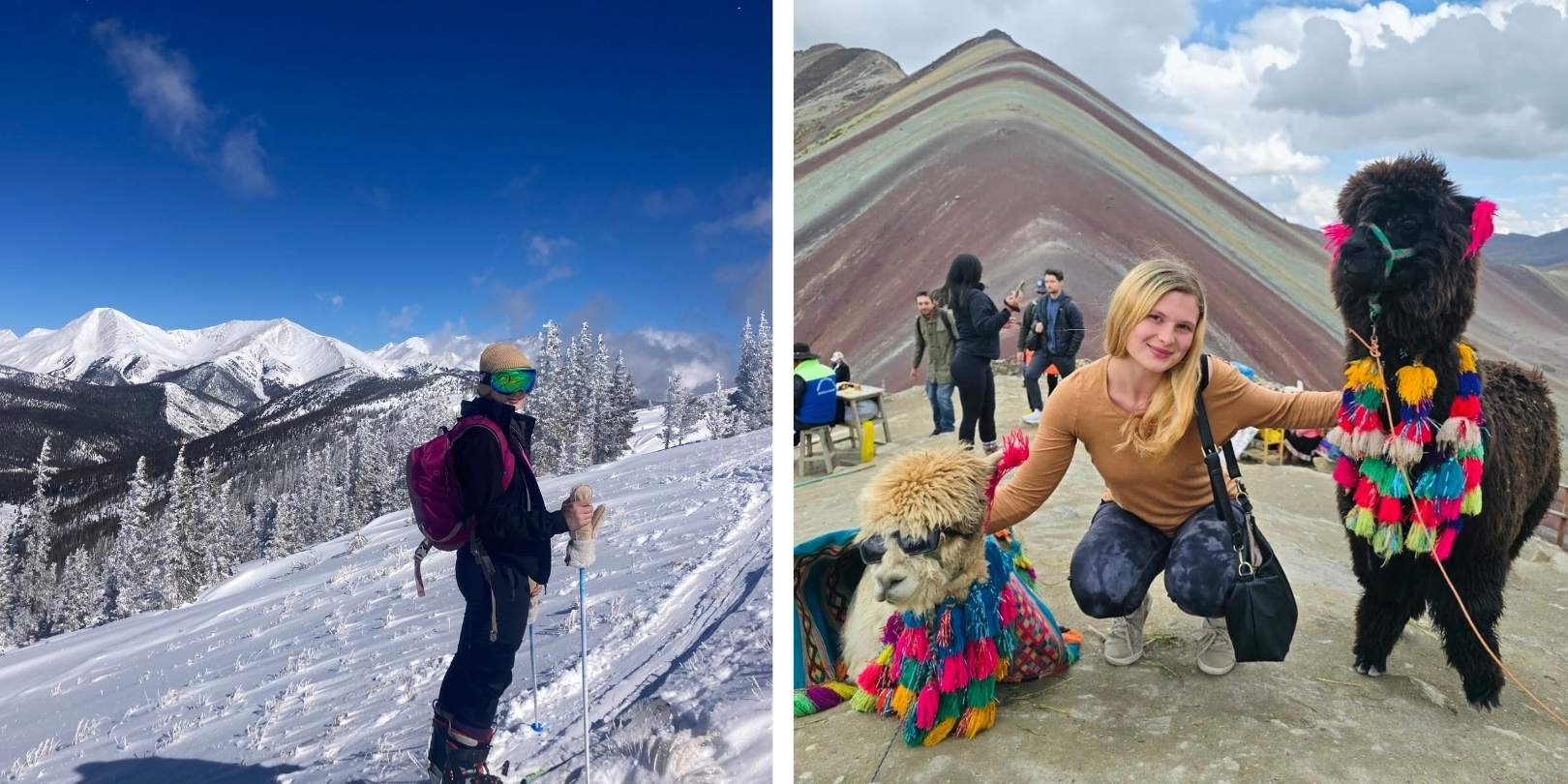 Photos of Hannah in Peru and skiing.